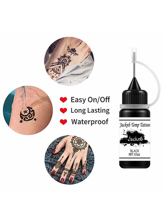 Jacknb Temporary Tattoo Kit Freehand Ink Semi Permanent Tattoo Jagua Gel 40 Pcs Free Tattoo Stencils DIY Tattoos Fake Freckles Temp Tattoos for Women Kids Men - Full Kit 4 Bottles - Image 2